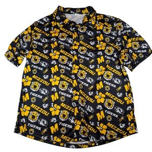 Missouri Mizzou Tigers NCAA Button Up Shirt Mens XL Black Gold Tropical Floral